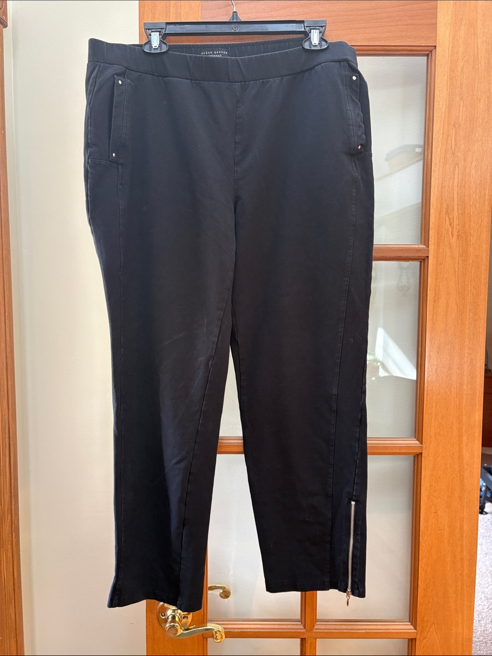 Susan Graver Black Zip-Hem Tapered Track Pants
